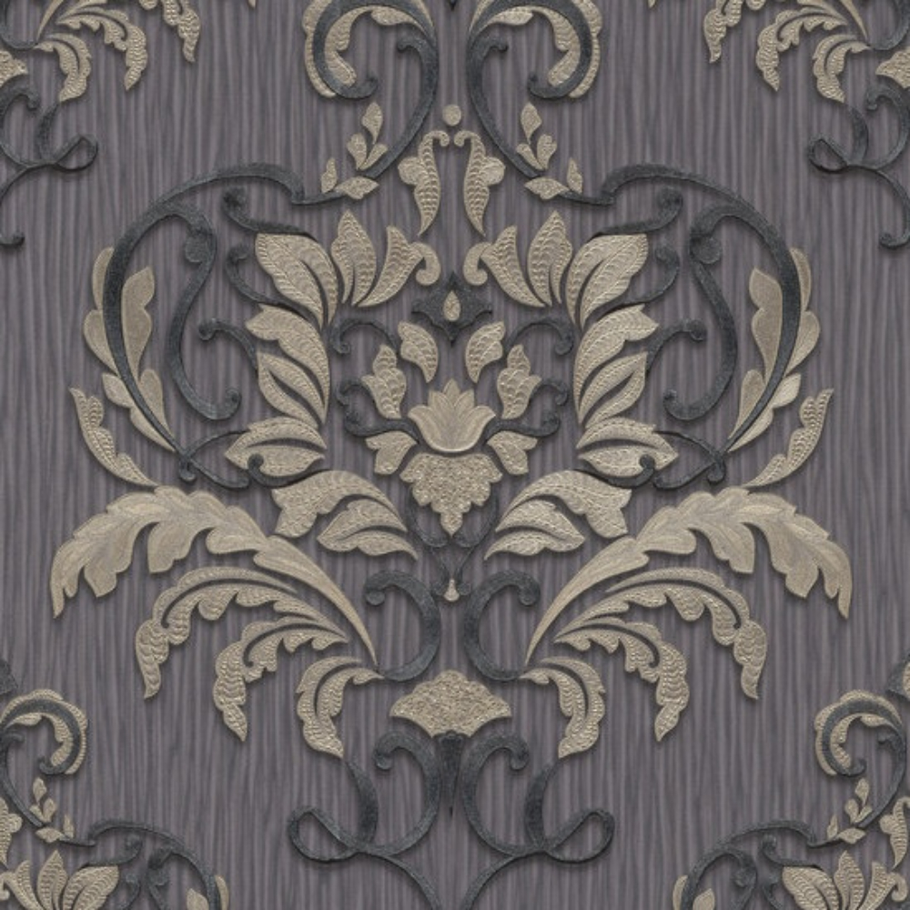 Spotlight Damask Black & Gold Vinyl Wallpaper 1010234 1010234